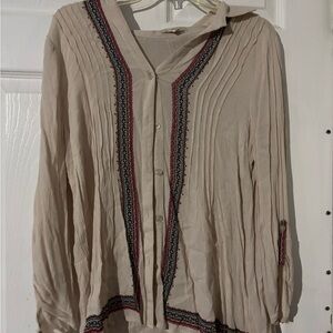 Nurture Beige Women’s Top with Colorful Embroidery Size Large